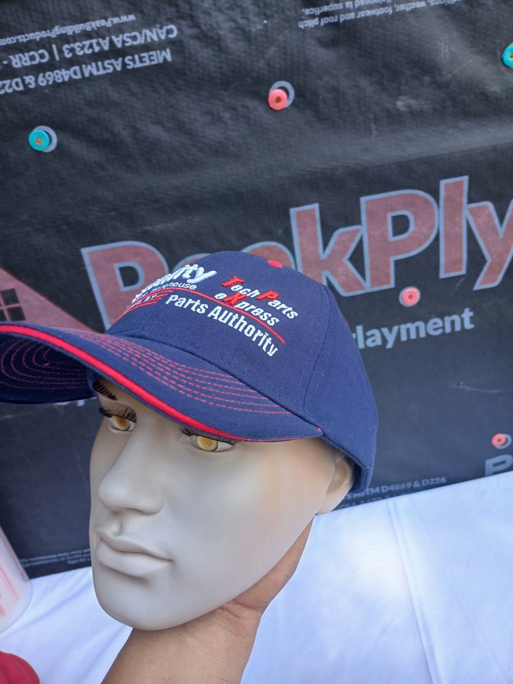 Navy Blue Logo Baseball Cap with Red Trim
